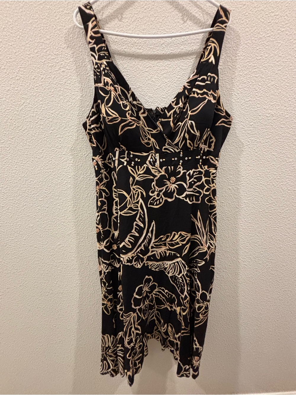 Studio 1940 Black Midi Dress with Cream Floral Motif